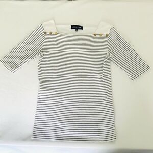 Jones New York Top Women S White Stripe Button Nautical Coastal Old Money